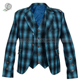 Pure Wool Argyll Jacket In Blue And Black With Vest Waistcoat Tweed Kilt Jackets